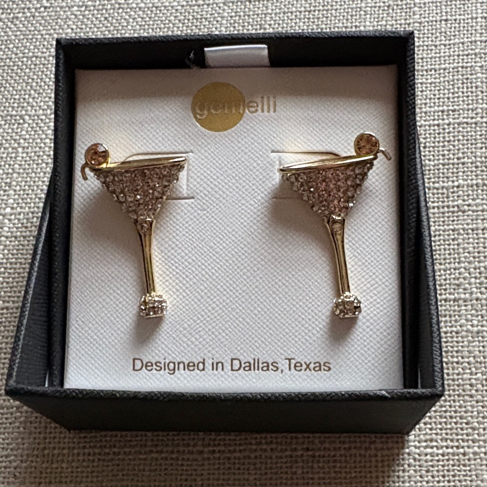 Glamelli Gold Crystal Martini Earrings